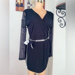 NWOT mini black dress long sleeve (belt not included) size XL